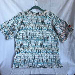 Vintage 90’s Hobie Blue and Gray Short Sleeve Tee with Urban Pattern